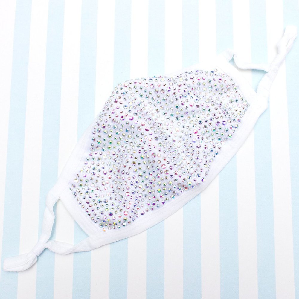 White Sparkly Rhinestone Bling Face Mask